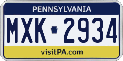 PA license plate MXK2934