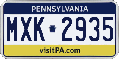 PA license plate MXK2935