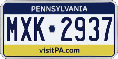 PA license plate MXK2937