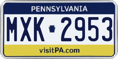 PA license plate MXK2953