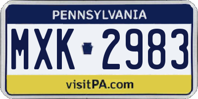 PA license plate MXK2983