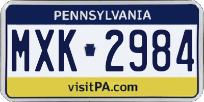 PA license plate MXK2984