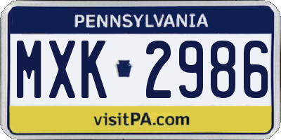 PA license plate MXK2986