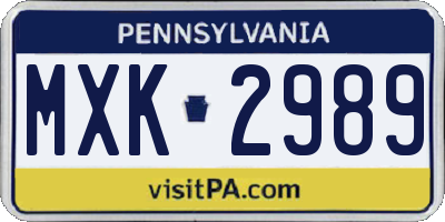 PA license plate MXK2989