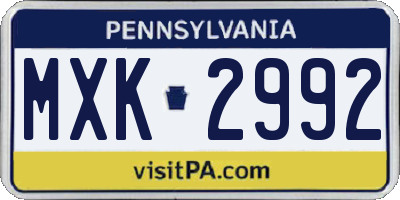PA license plate MXK2992