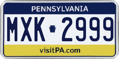 PA license plate MXK2999