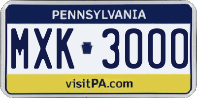 PA license plate MXK3000