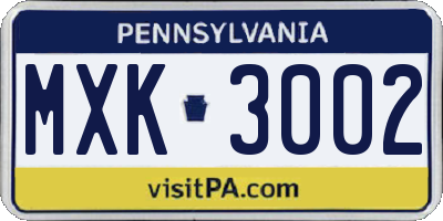 PA license plate MXK3002
