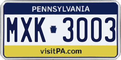 PA license plate MXK3003