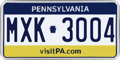 PA license plate MXK3004
