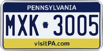 PA license plate MXK3005