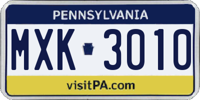 PA license plate MXK3010