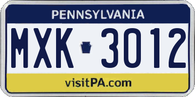 PA license plate MXK3012