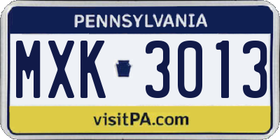 PA license plate MXK3013