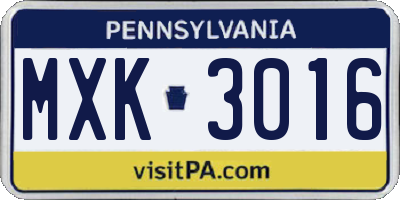 PA license plate MXK3016