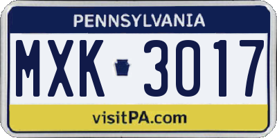 PA license plate MXK3017