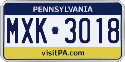 PA license plate MXK3018