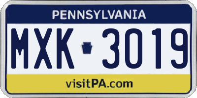 PA license plate MXK3019