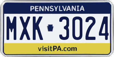 PA license plate MXK3024