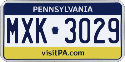 PA license plate MXK3029