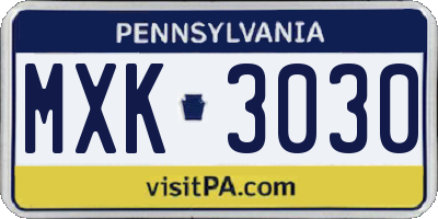 PA license plate MXK3030
