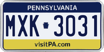 PA license plate MXK3031
