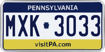 PA license plate MXK3033