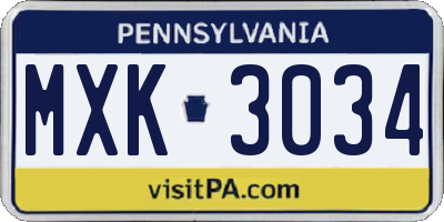 PA license plate MXK3034