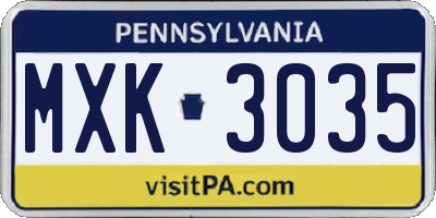 PA license plate MXK3035