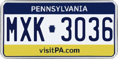 PA license plate MXK3036