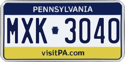 PA license plate MXK3040