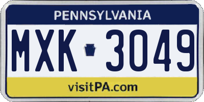 PA license plate MXK3049