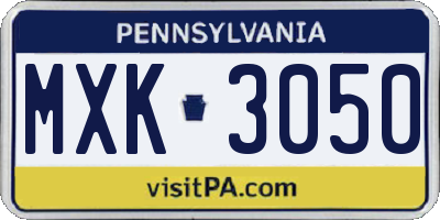 PA license plate MXK3050