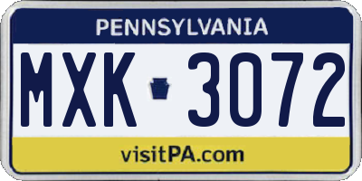 PA license plate MXK3072
