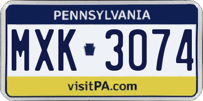 PA license plate MXK3074