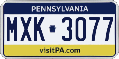 PA license plate MXK3077