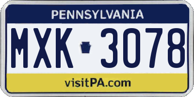 PA license plate MXK3078