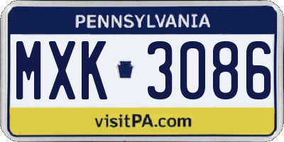PA license plate MXK3086