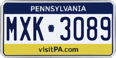 PA license plate MXK3089