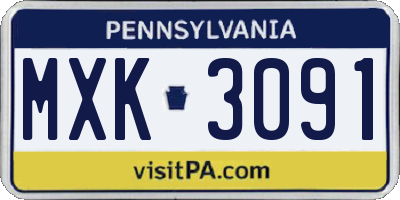 PA license plate MXK3091