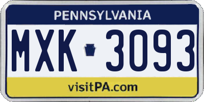 PA license plate MXK3093