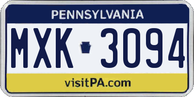 PA license plate MXK3094