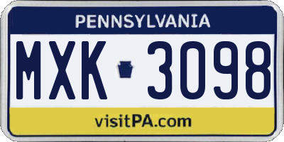 PA license plate MXK3098