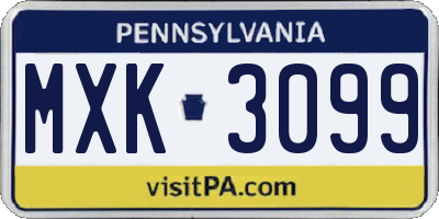 PA license plate MXK3099