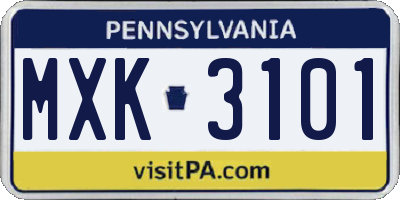 PA license plate MXK3101