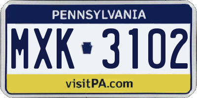 PA license plate MXK3102