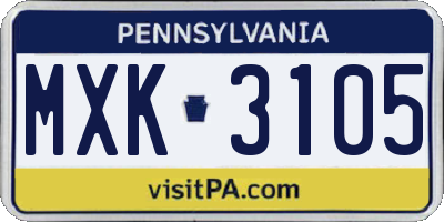 PA license plate MXK3105