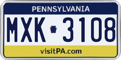 PA license plate MXK3108
