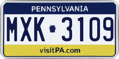 PA license plate MXK3109
