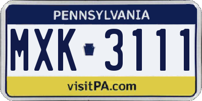 PA license plate MXK3111